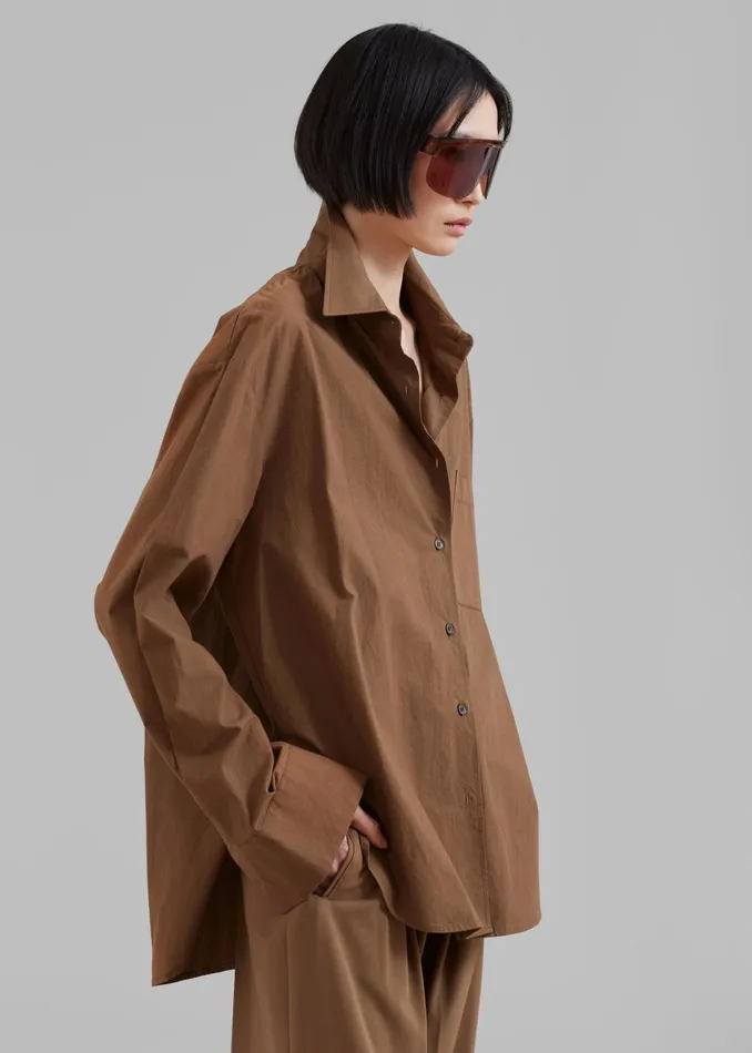 Women Lui Organic Cotton Shirt 8211 Chocolate The Frankie Shop Tops