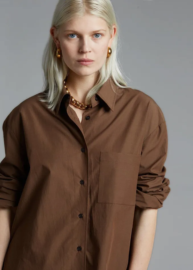Women Lui Organic Cotton Shirt 8211 Chocolate The Frankie Shop Tops