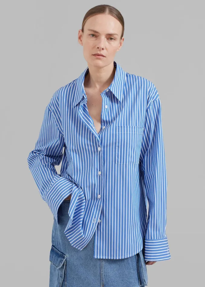 Women Lui Thin Stripe Shirt 8211 Medium Blue Stripe The Frankie Shop Tops