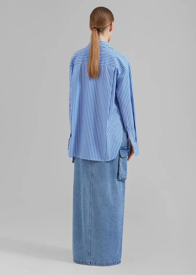 Women Lui Thin Stripe Shirt 8211 Medium Blue Stripe The Frankie Shop Tops