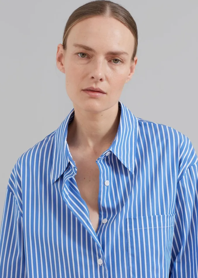 Women Lui Thin Stripe Shirt 8211 Medium Blue Stripe The Frankie Shop Tops