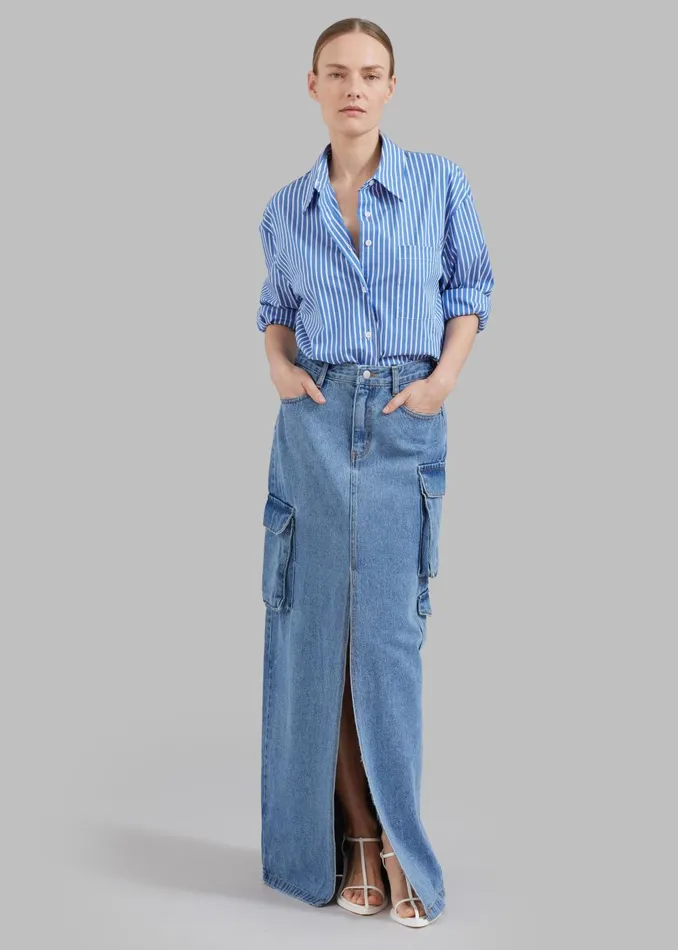 Women Lui Thin Stripe Shirt 8211 Medium Blue Stripe The Frankie Shop Tops