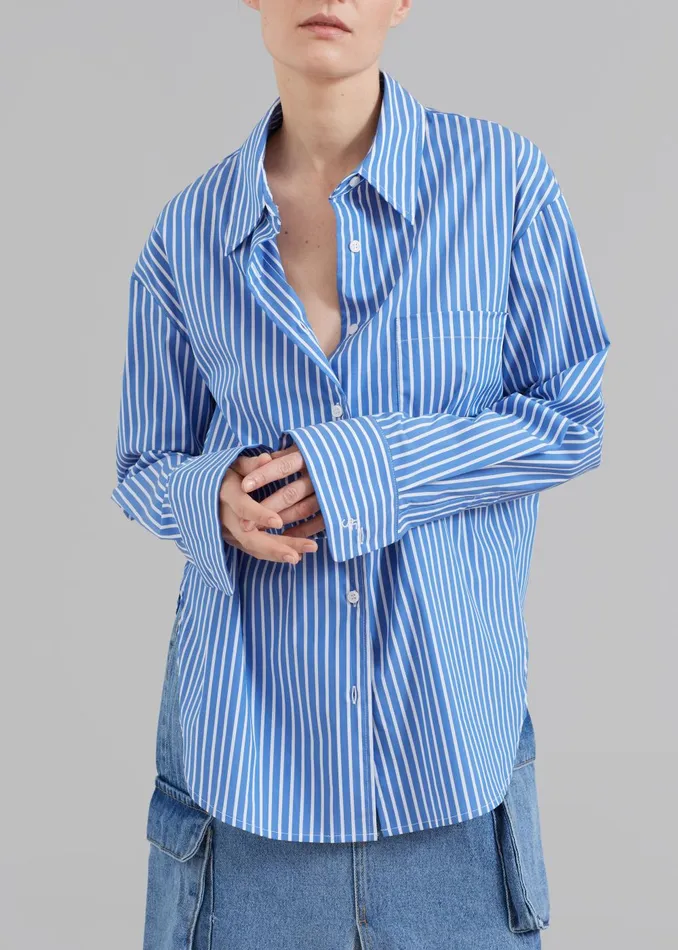 Women Lui Thin Stripe Shirt 8211 Medium Blue Stripe The Frankie Shop Tops