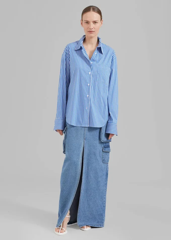 Women Lui Thin Stripe Shirt 8211 Medium Blue Stripe The Frankie Shop Tops