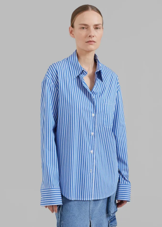 Women Lui Thin Stripe Shirt 8211 Medium Blue Stripe The Frankie Shop Tops