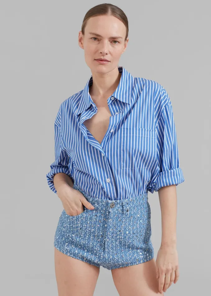 Women Lui Thin Stripe Shirt 8211 Medium Blue Stripe The Frankie Shop Tops
