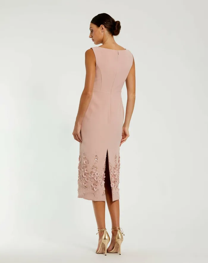 Women Mac Duggal Crepe Sleeveless Midi Dress With Flower Beading Vintage Lilac Daytime Dresses Women Mac Duggal Crepe Sleeveless Midi Dress With Flower Beading Vintage Lilac Daytime Dresses