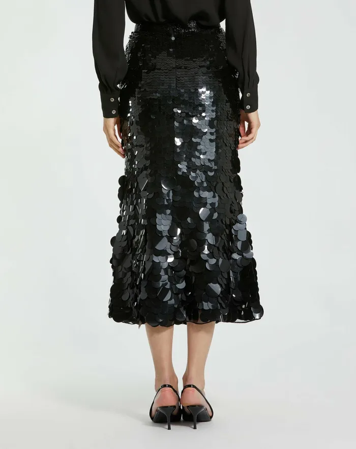Women Mac Duggal Paillette Sequin Midi Skirt Black Skirts