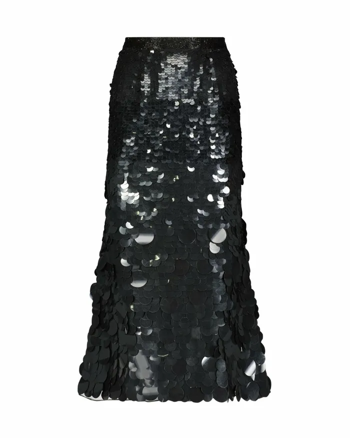 Women Mac Duggal Paillette Sequin Midi Skirt Black Skirts