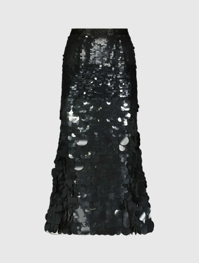 Women Mac Duggal Paillette Sequin Midi Skirt Black Skirts