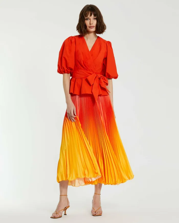 Women Mac Duggal Pleated Charmeuse Ombre Maxi Skirt 8211 FINAL SALE Sunset Ombre Skirts
