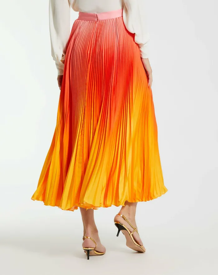 Women Mac Duggal Pleated Charmeuse Ombre Maxi Skirt 8211 FINAL SALE Sunset Ombre Skirts
