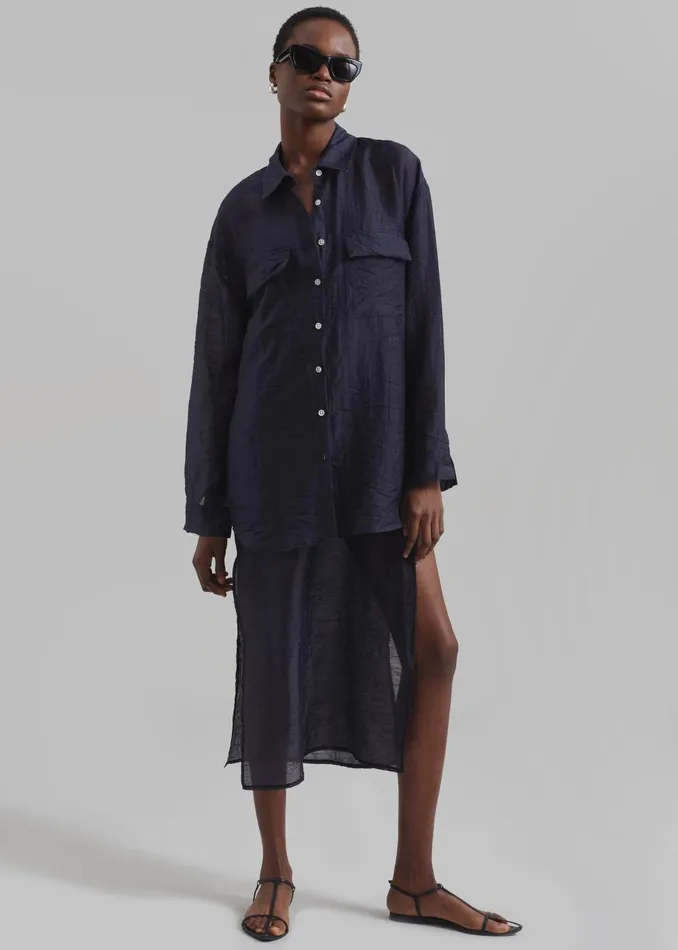 Women Madeline Sheer Shirt 8211 Navy The Frankie Shop Tops