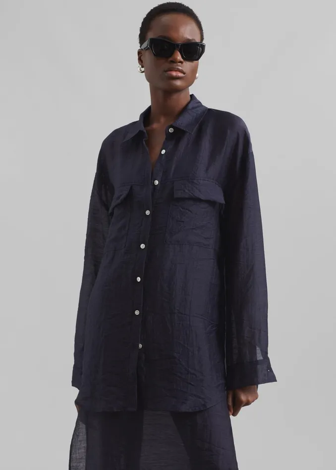 Women Madeline Sheer Shirt 8211 Navy The Frankie Shop Tops