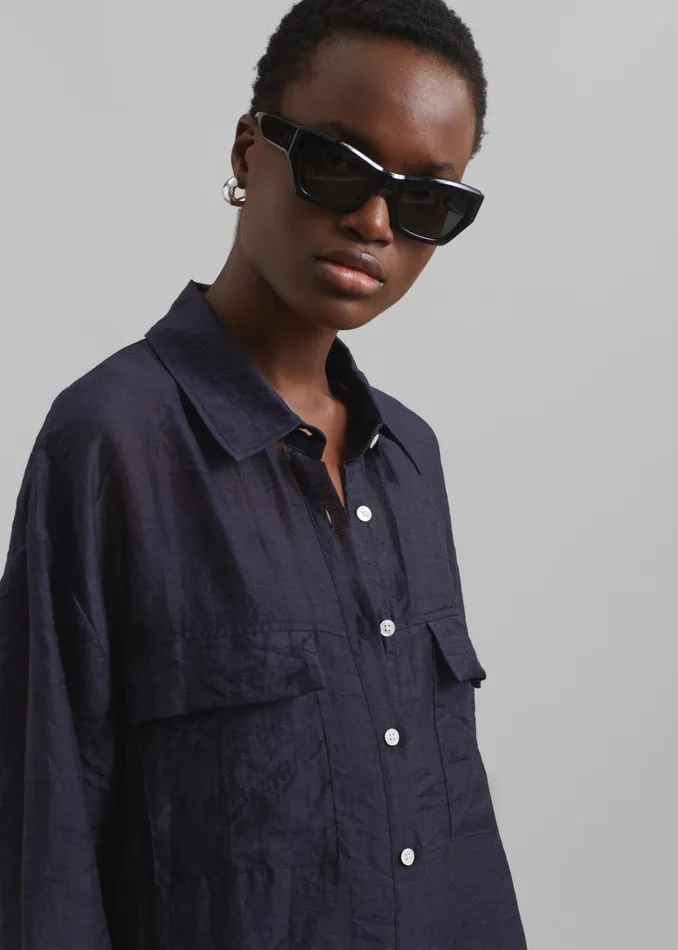 Women Madeline Sheer Shirt 8211 Navy The Frankie Shop Tops