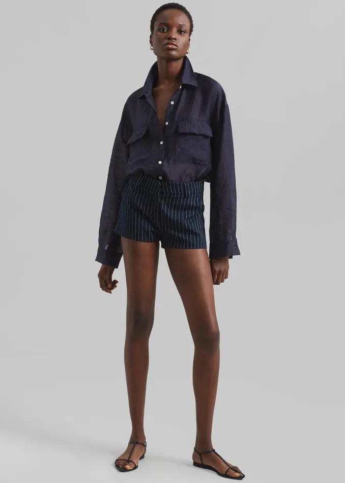 Women Madeline Sheer Shirt 8211 Navy The Frankie Shop Tops