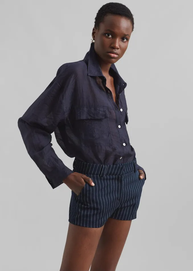 Women Madeline Sheer Shirt 8211 Navy The Frankie Shop Tops