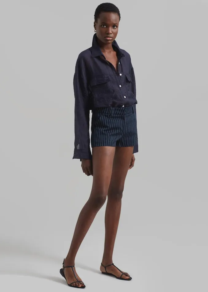 Women Madeline Sheer Shirt 8211 Navy The Frankie Shop Tops