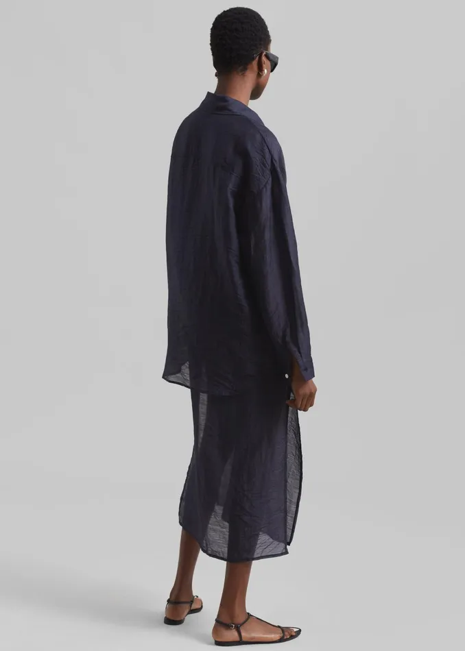 Women Madeline Sheer Shirt 8211 Navy The Frankie Shop Tops