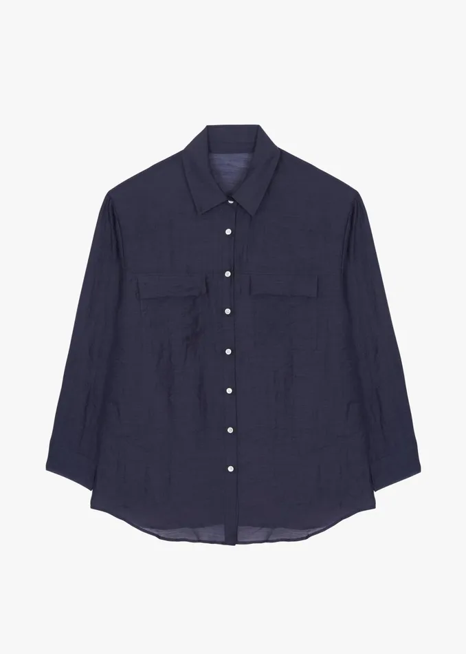 Women Madeline Sheer Shirt 8211 Navy The Frankie Shop Tops