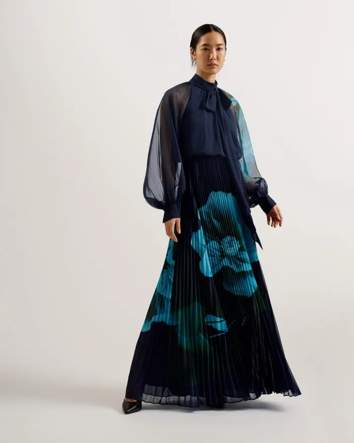 Women MANAMI 8211 Floral Pussybow Pleated Maxi Dress Navy Ted Baker Dresses Women MANAMI 8211 Floral Pussybow Pleated Maxi Dress Navy Ted Baker Dresses