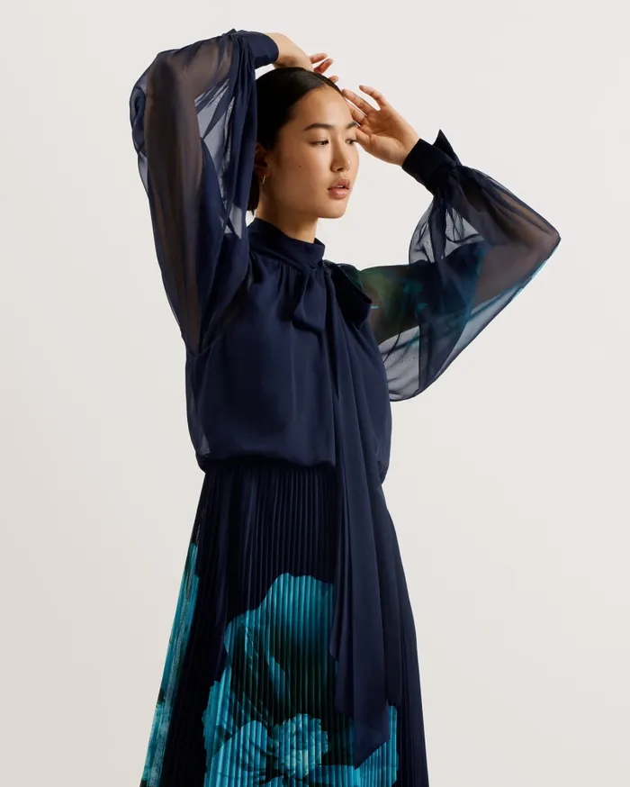 Women MANAMI 8211 Floral Pussybow Pleated Maxi Dress Navy Ted Baker Dresses Women MANAMI 8211 Floral Pussybow Pleated Maxi Dress Navy Ted Baker Dresses