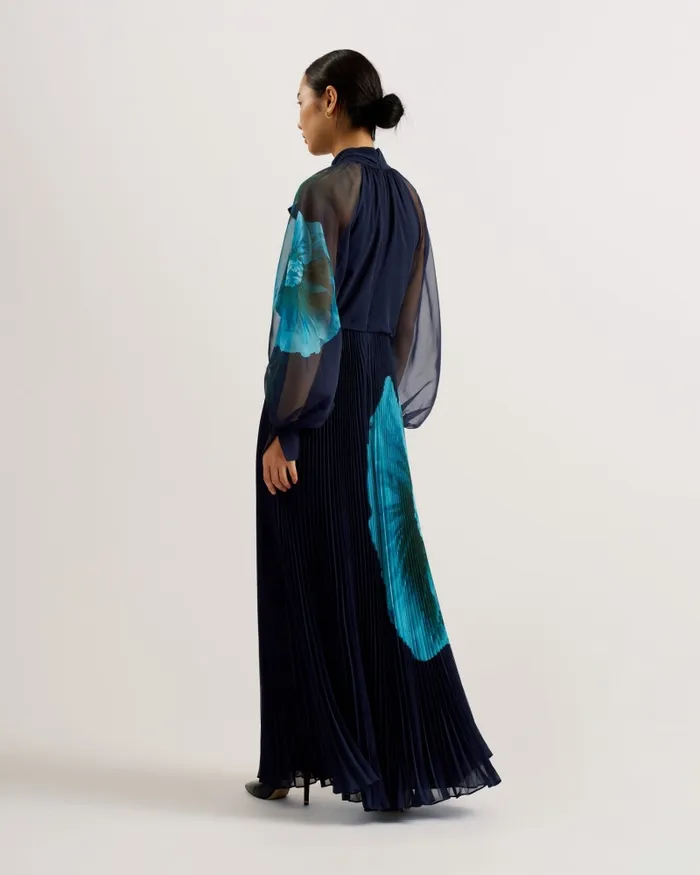 Women MANAMI 8211 Floral Pussybow Pleated Maxi Dress Navy Ted Baker Dresses Women MANAMI 8211 Floral Pussybow Pleated Maxi Dress Navy Ted Baker Dresses