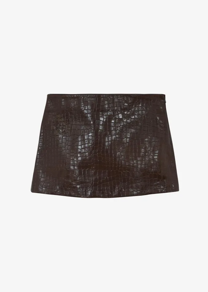 Women Mary CrocEffect Mini Skirt 8211 Brown The Frankie Shop Bottoms