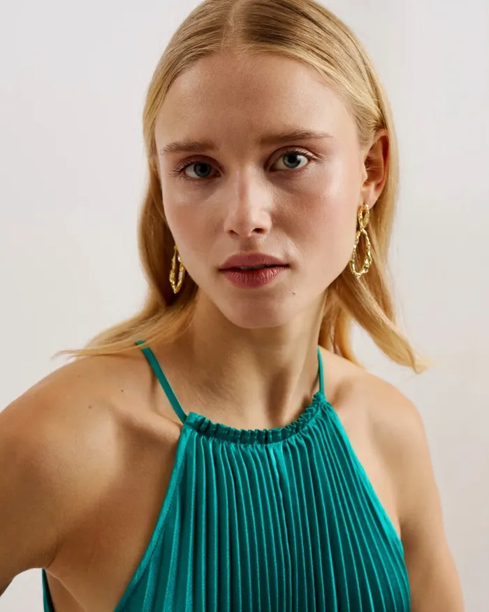 Women MELIKE 8211 Satin Pleated Halterneck Midi Dress Green Ted Baker Dresses Women MELIKE 8211 Satin Pleated Halterneck Midi Dress Green Ted Baker Dresses