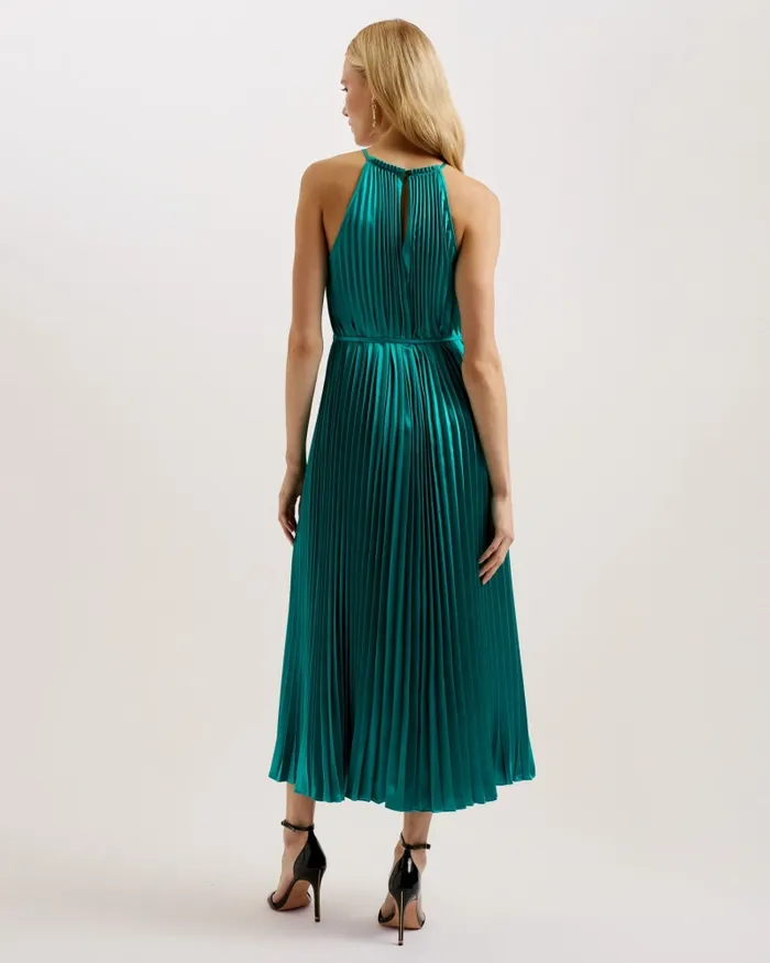 Women MELIKE 8211 Satin Pleated Halterneck Midi Dress Green Ted Baker Dresses Women MELIKE 8211 Satin Pleated Halterneck Midi Dress Green Ted Baker Dresses