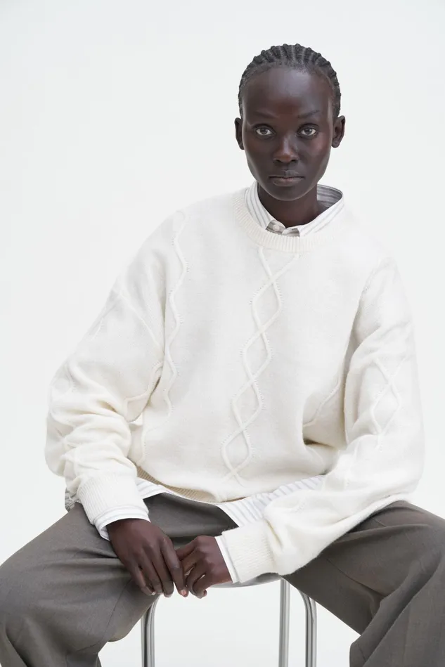 WomenMen Diamond Cable Sweater Off White Filippa K Knitwear