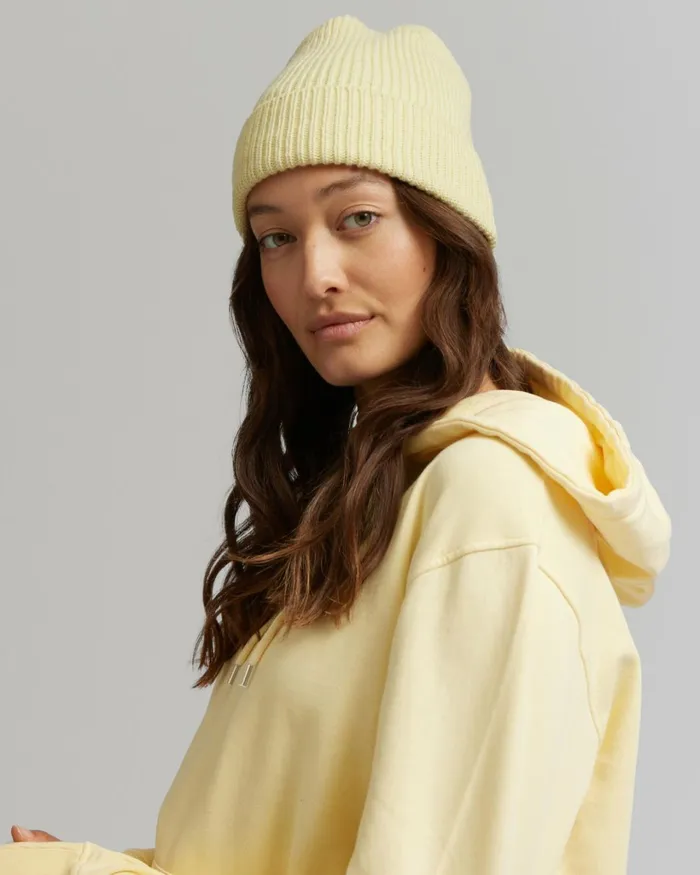 Women Merino Wool Beanie Soft Yellow Colorful Standard Beanies
