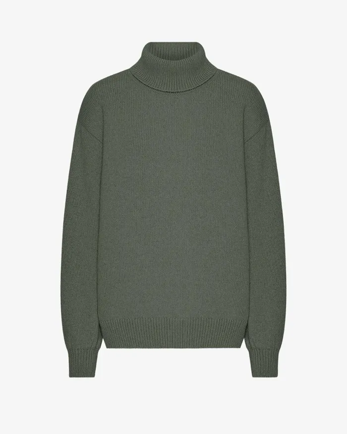 Women Merino Wool Turtleneck Dusty Olive Colorful Standard Knit Sweaters