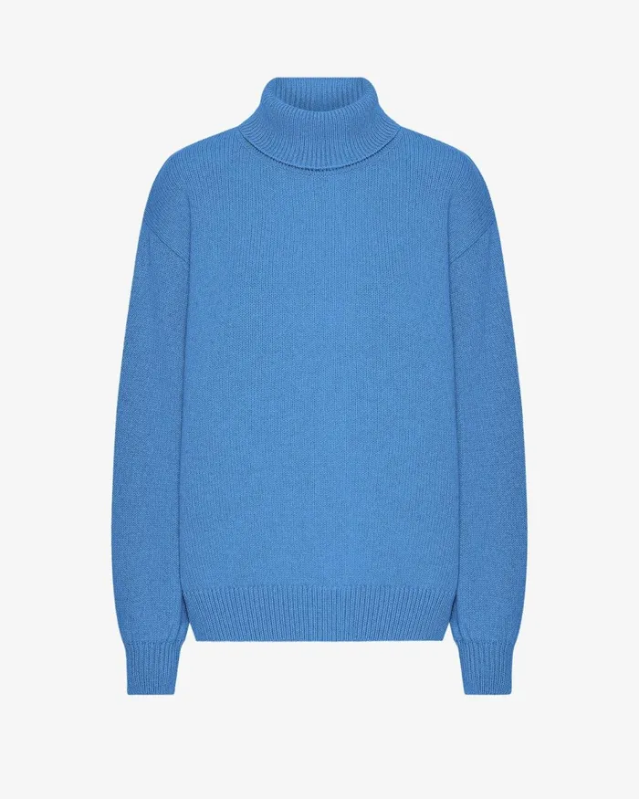 Women Merino Wool Turtleneck Pacific Blue Colorful Standard Knit Sweaters