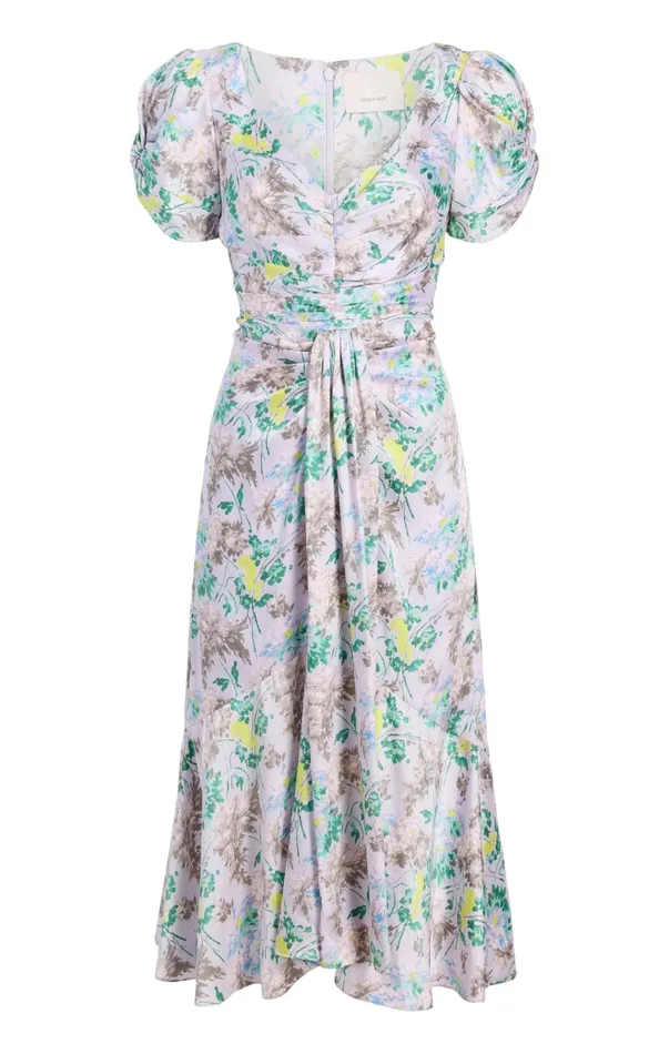 Women Midi Cinq Sept Light Washed Floral Walker Dress Pastel Multi