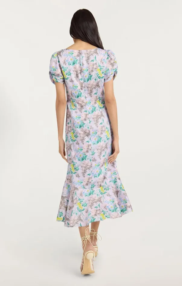 Women Midi Cinq Sept Light Washed Floral Walker Dress Pastel Multi