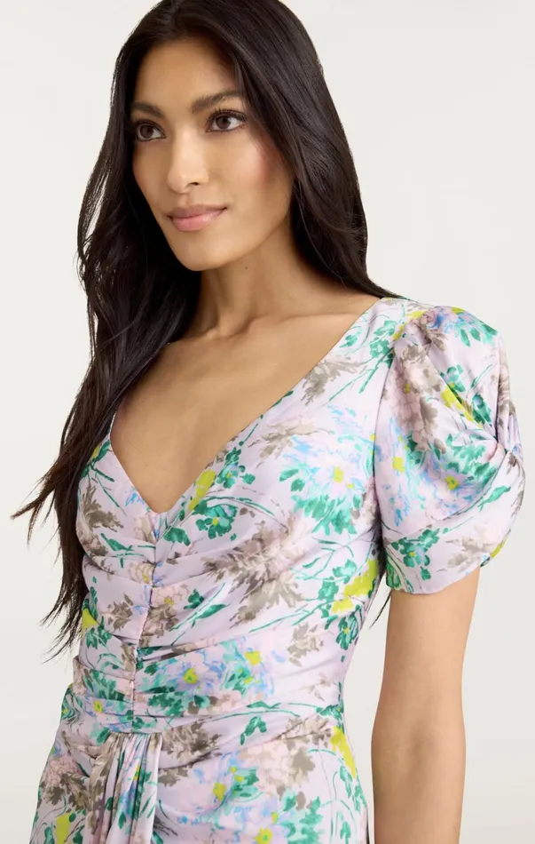 Women Midi Cinq Sept Light Washed Floral Walker Dress Pastel Multi