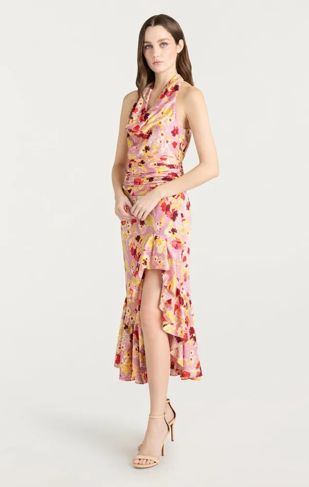 Women Midi Cinq Sept Tossed Floral Olivia Dress Mauve Orchid Multi