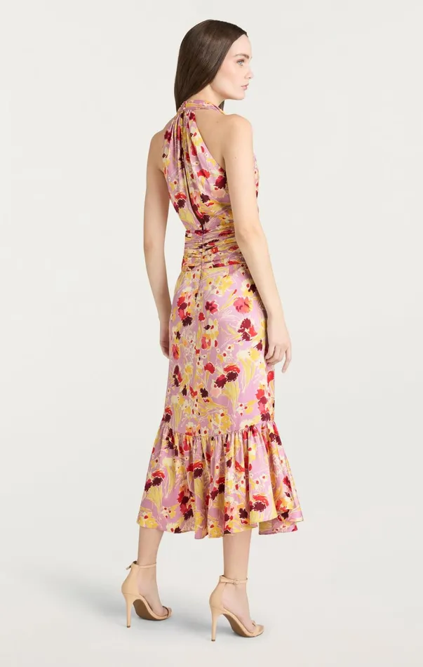Women Midi Cinq Sept Tossed Floral Olivia Dress Mauve Orchid Multi