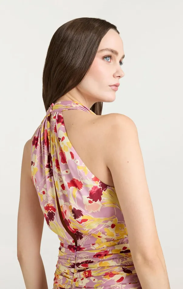 Women Midi Cinq Sept Tossed Floral Olivia Dress Mauve Orchid Multi