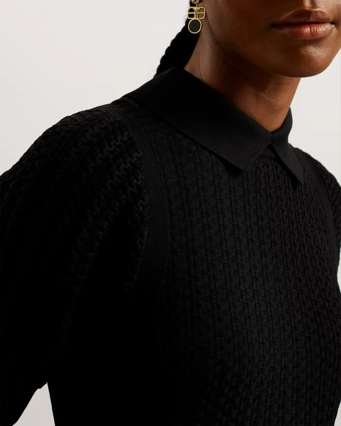 Women MIIAAA 8211 Textured Knit Skater Dress With Collar Black Ted Baker Dresses Women MIIAAA 8211 Textured Knit Skater Dress With Collar Black Ted Baker Dresses