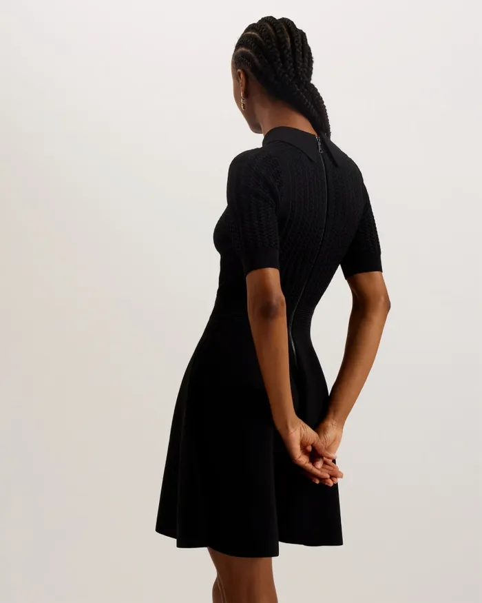 Women MIIAAA 8211 Textured Knit Skater Dress With Collar Black Ted Baker Dresses Women MIIAAA 8211 Textured Knit Skater Dress With Collar Black Ted Baker Dresses