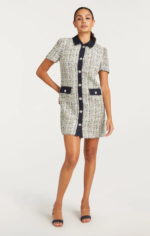 Women Mini Cinq Sept Anya Boucle Pammy Dress Patina Multi