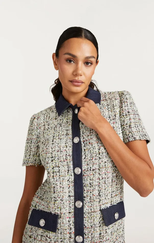 Women Mini Cinq Sept Anya Boucle Pammy Dress Patina Multi