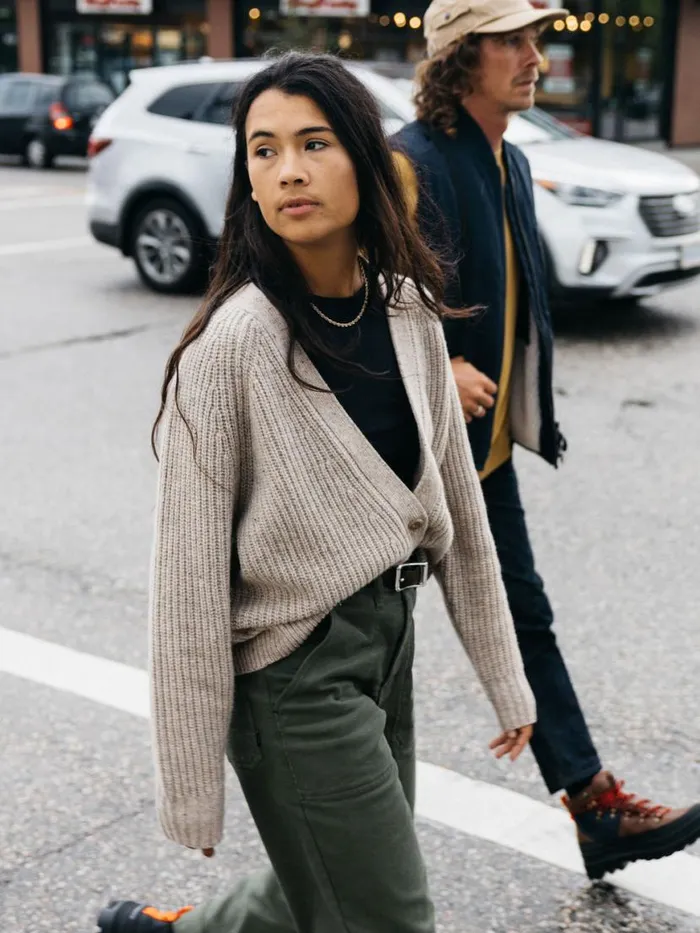 Women Mora Knit Cardigan Oatmeal Finisterre Knitwear