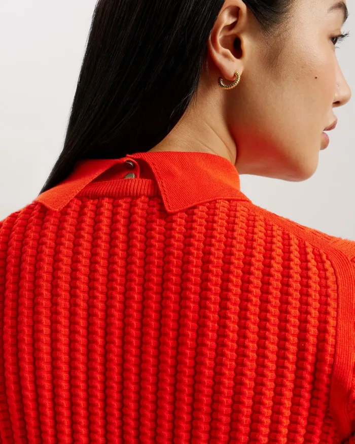 Women MORLIEE 8211 Puff Sleeve Knit Top With Collar Red Ted Baker Jumpers and Cardigans Women MORLIEE 8211 Puff Sleeve Knit Top With Collar Red Ted Baker Jumpers and Cardigans