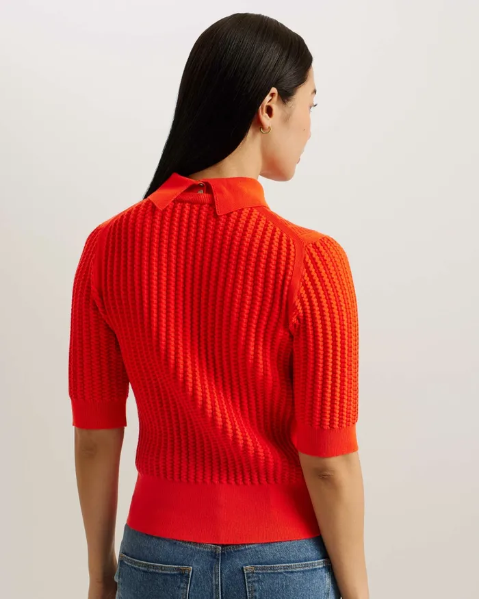 Women MORLIEE 8211 Puff Sleeve Knit Top With Collar Red Ted Baker Jumpers and Cardigans Women MORLIEE 8211 Puff Sleeve Knit Top With Collar Red Ted Baker Jumpers and Cardigans