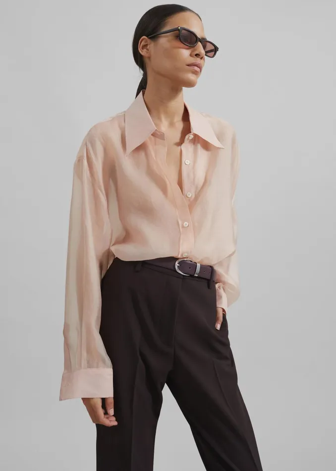 Women Nel Sheer Button Up Shirt 8211 Pink The Frankie Shop Tops