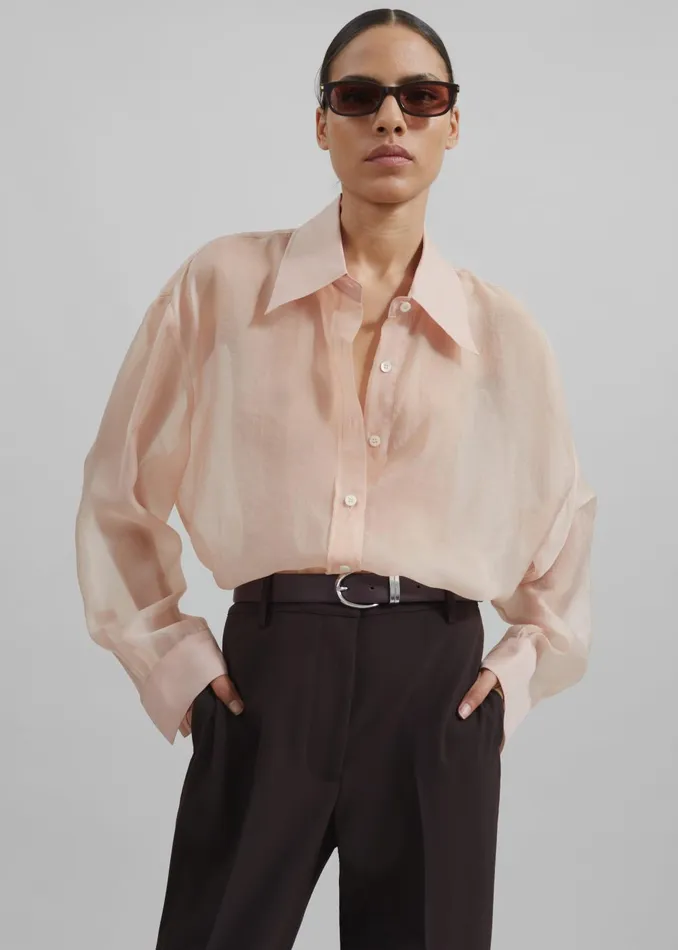 Women Nel Sheer Button Up Shirt 8211 Pink The Frankie Shop Tops