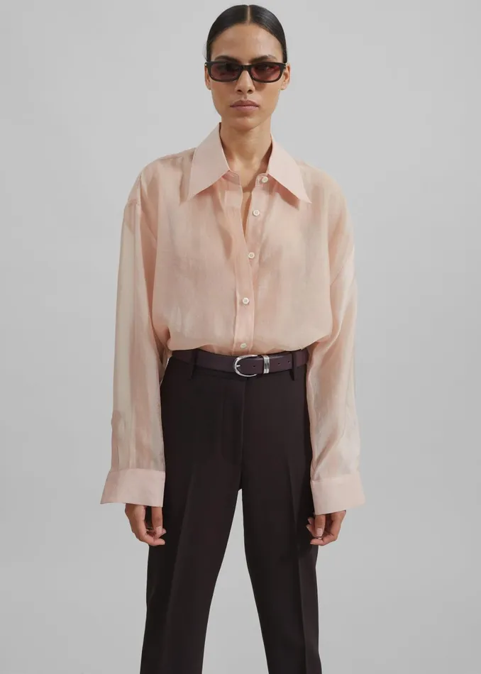Women Nel Sheer Button Up Shirt 8211 Pink The Frankie Shop Tops